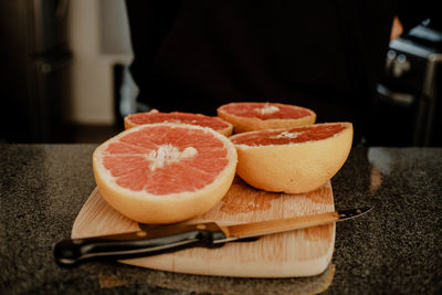 Close-up of fruits on cutting board