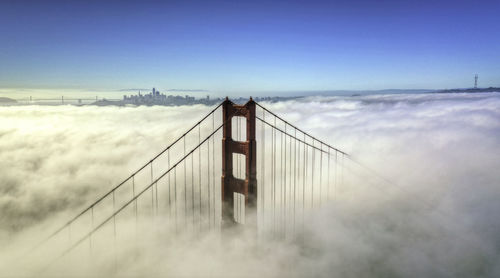 Suspension bridge in foggy weather