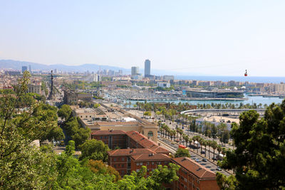 High angle view of buildings in city