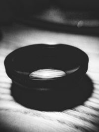 Close-up of camera on table