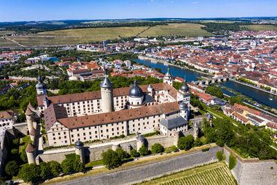 High angle view of townscape against sky