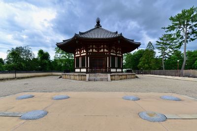 View of temple building against cloudy sky