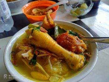 High angle view of meal served in plate