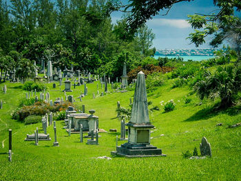 View of cemetery against the sky