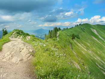 Scenic view of landscape against cloudy sky