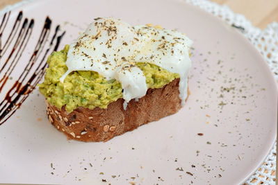 High angle view of breakfast served in plate