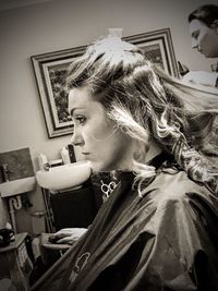 Portrait of woman looking at home