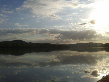 Scenic view of lake against sky during sunset