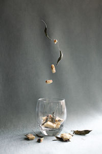 Group of people in glass container over white background