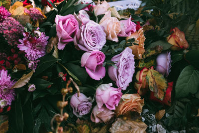 High angle view of rose bouquet