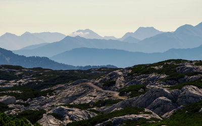 Scenic view of mountains against clear sky