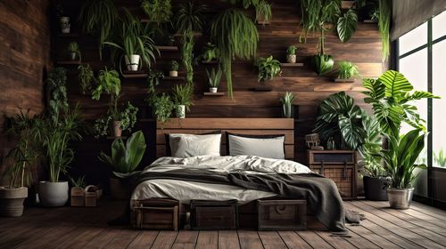 Potted plant on bed
