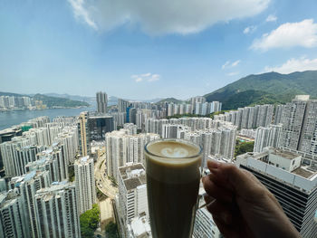 High angle view of cityscape against sky