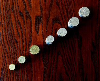 Directly above shot of coins on table