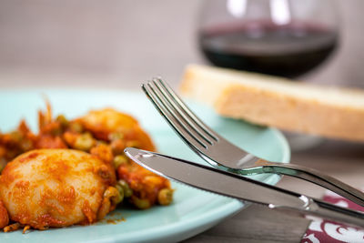 Close-up of food in plate on table