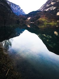 Scenic view of lake with mountains in background