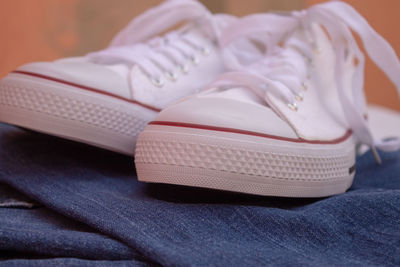 Close-up of shoes on table