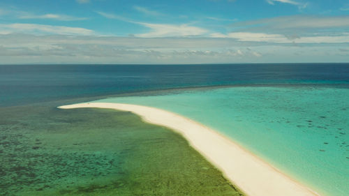 Sandy white island with beach and sandy bar in the turquoise atoll water. sandbar atoll