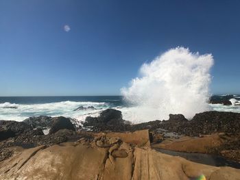 Panoramic view of sea against clear sky