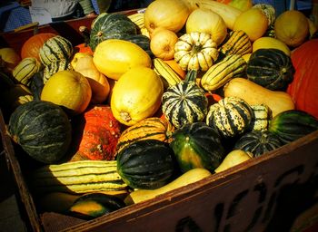 Close-up of pumpkins for sale at market