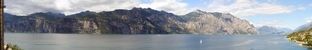 Scenic view of mountains against cloudy sky