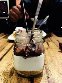 Close-up of ice cream cone on table