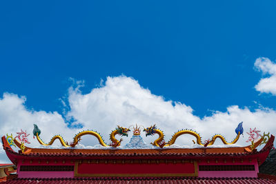 Low angle view of dragons against cloudy sky