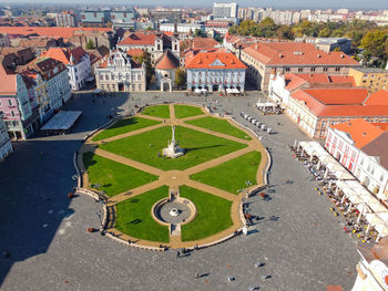 High angle view of buildings in city