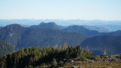 Scenic view of mountains against clear sky