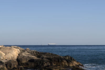 Scenic view of sea against clear sky