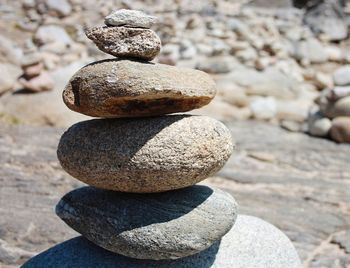 Close-up of stone stack on rock