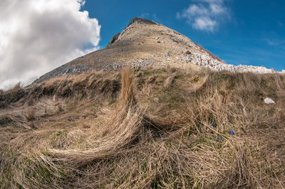 Low angle view of mountain against sky