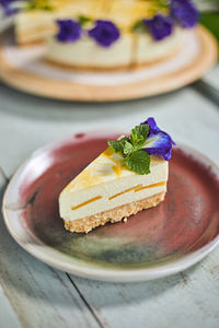 Close-up of food in plate on table