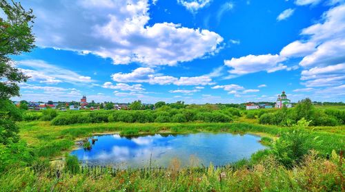 Scenic view of lake against sky