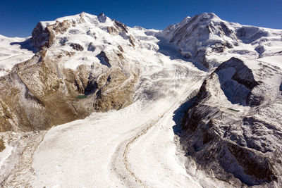 Aerial view at gronergrat glacier in alps of switzerland.