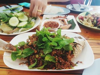 High angle view of food on table