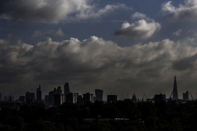 Cityscape against cloudy sky