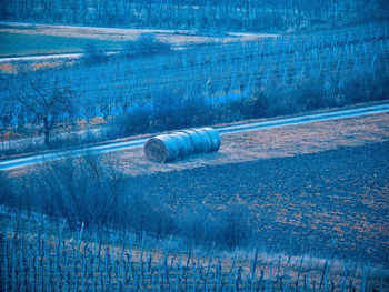 High angle view of text on land