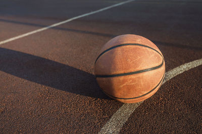 Basketball ball on court. vintage style. sport, recreation concept