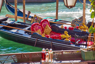 View of boats moored in sea