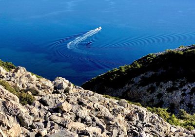 High angle view of rocks against sky