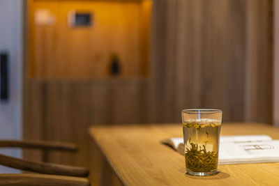 Wine glass on table