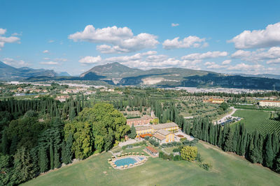 High angle view of townscape against sky