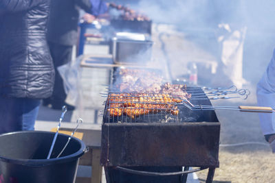 Close-up of fire on barbecue grill