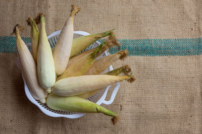 High angle view of bananas on table