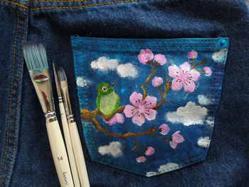 High angle view of pink flowers on floor