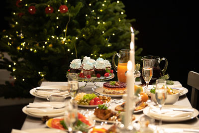 Food on table in christmas tree