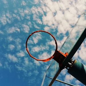 Low angle view of basketball hoop against sky