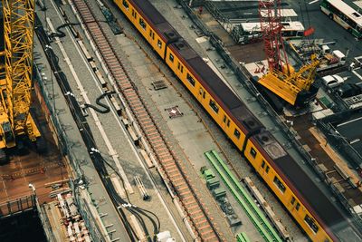 High angle view of train in city