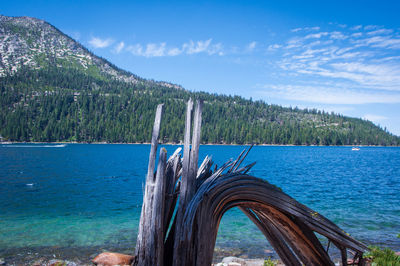 Scenic view of sea against blue sky